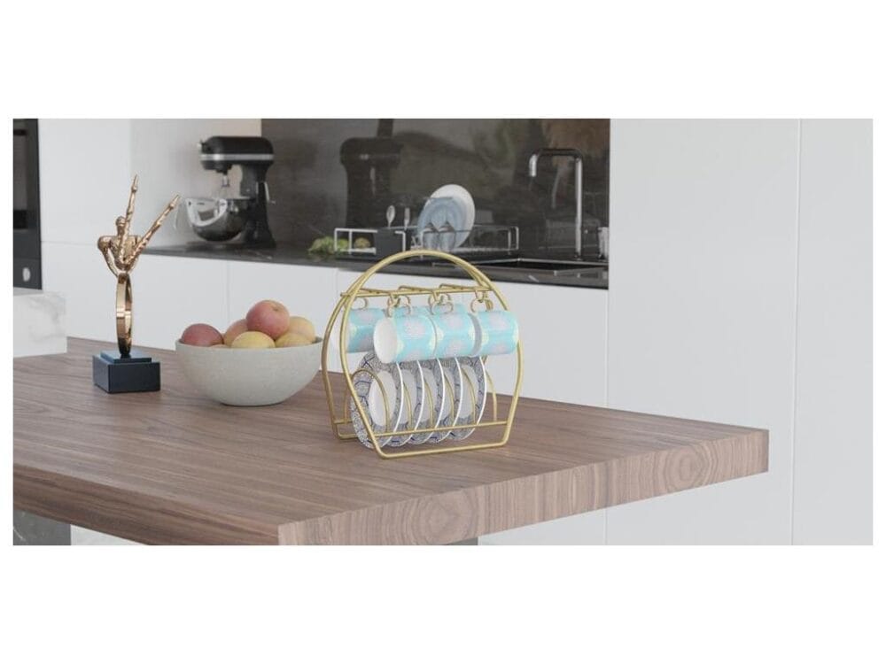 Suport din metal pentru 6 cani si 6 farfurii, auriu, SM033F - imagine 2