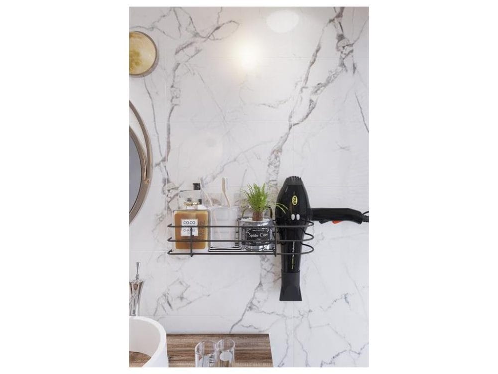 Etajera din metal pentru baie, un raft, prindere cu adeziv, negru mat, SY302B, 350 x 115 mm - imagine 2