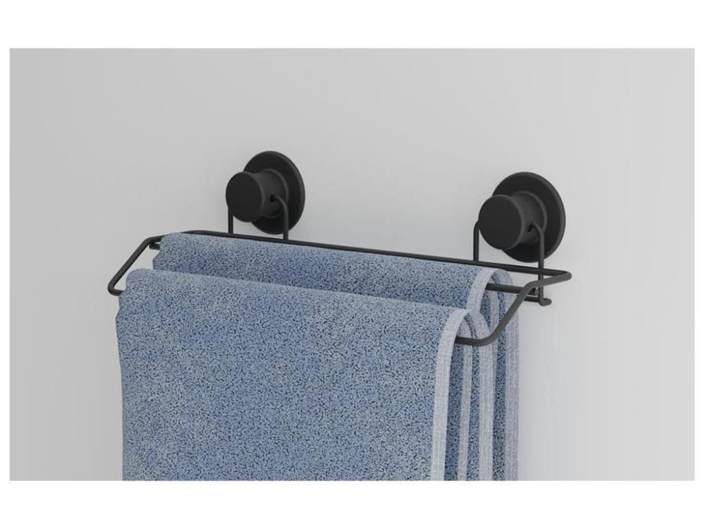 Suport din metal pentru prosop, prindere mecanica sau cu ventuza, negru mat, SV446B, 400 mm - imagine 2