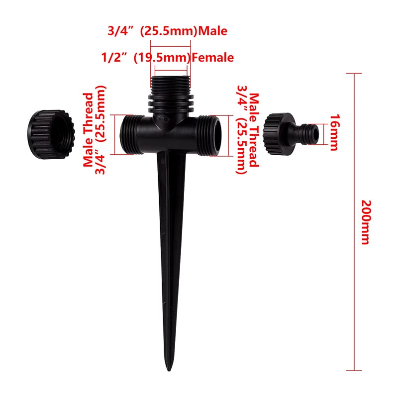 Stut gradina baza pentru aspersor, pentru irigare, 2 iesiri, negru, FE 3/4. FI 1/2, H 20 cm - imagine 2