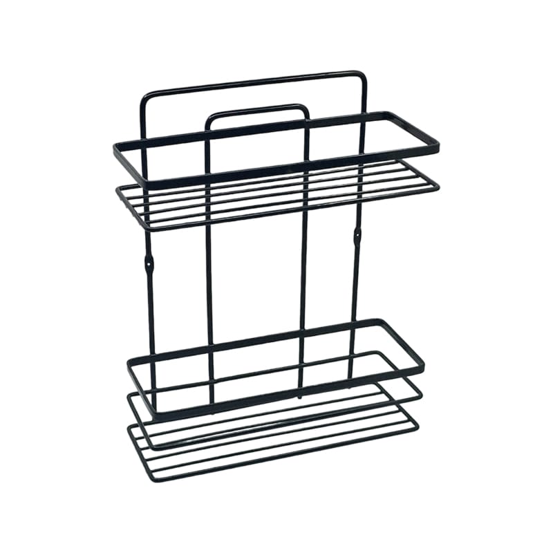 Etajera pentru baie, din metal, doua rafturi dreptunghiulare cu rama, negru mat, SB008B, 270 x 110 mm