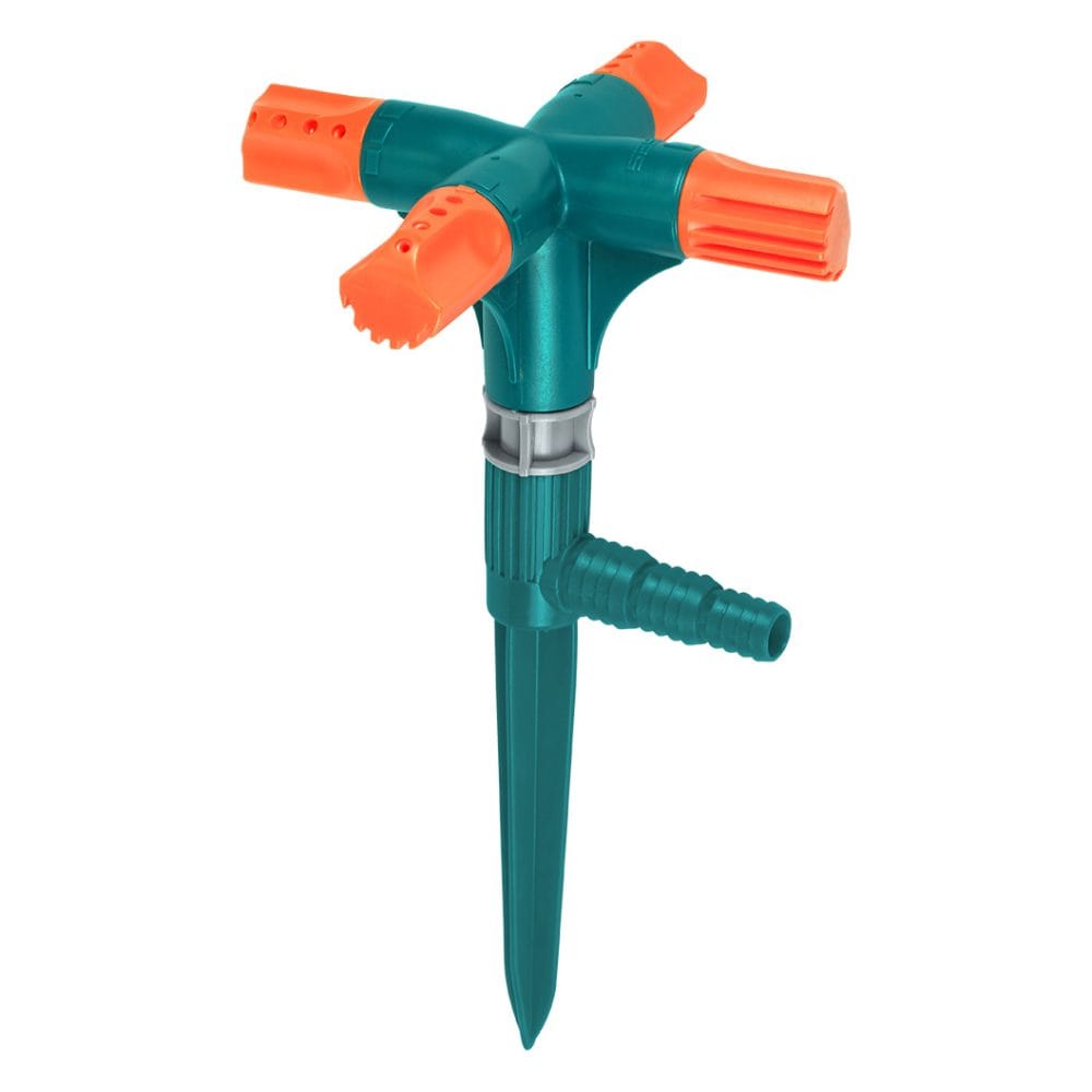 Aspersor rotativ automatic cu 4 brate, 16 duze pulverizare, 360 grade, MD49, verde - portocaliu