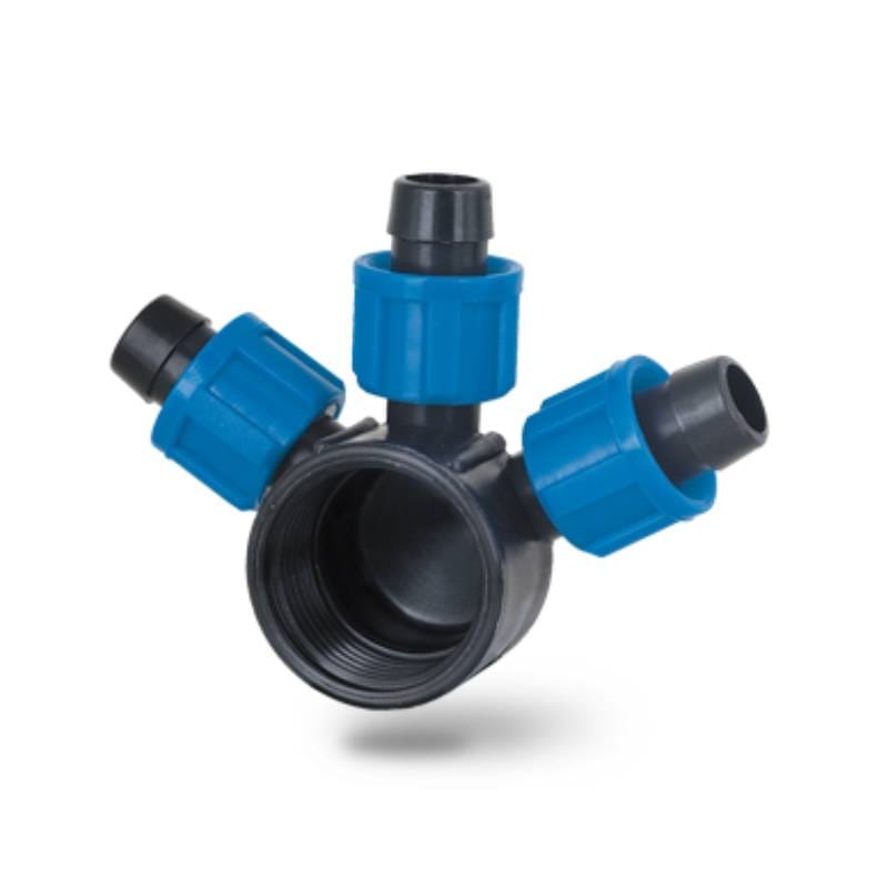 Imbinare pentru teava picurare cu piulite, 3 cai de 16 mm x 1"