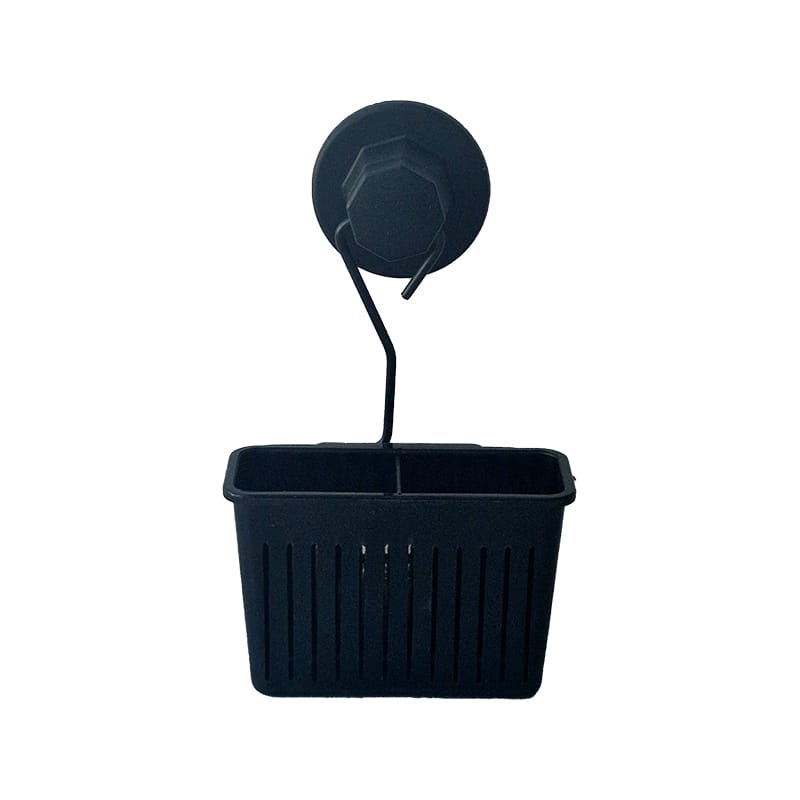 Suport din plastic cu pahar pentru pasta / periuta, prindere mecanica sau cu ventuza, negru, SV459, 130 mm