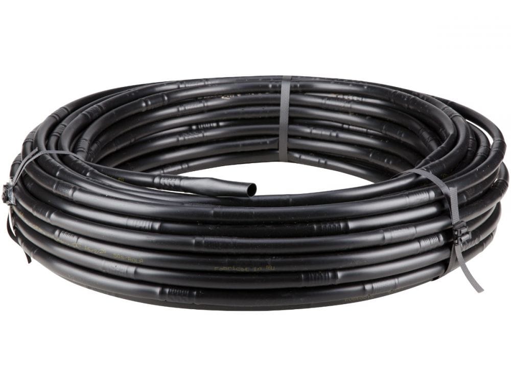 Tub pentru picurare cu duze, ø 16 mm, grosime tub 0.9 mm, distanta intre picuratori 25 cm, debit 4 l/h, rola 100 m