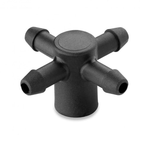 Set 10 x Distribuitor din plastic pentru picurare cu 4 iesiri x 5 mm, NR-7650, negru - imagine 2